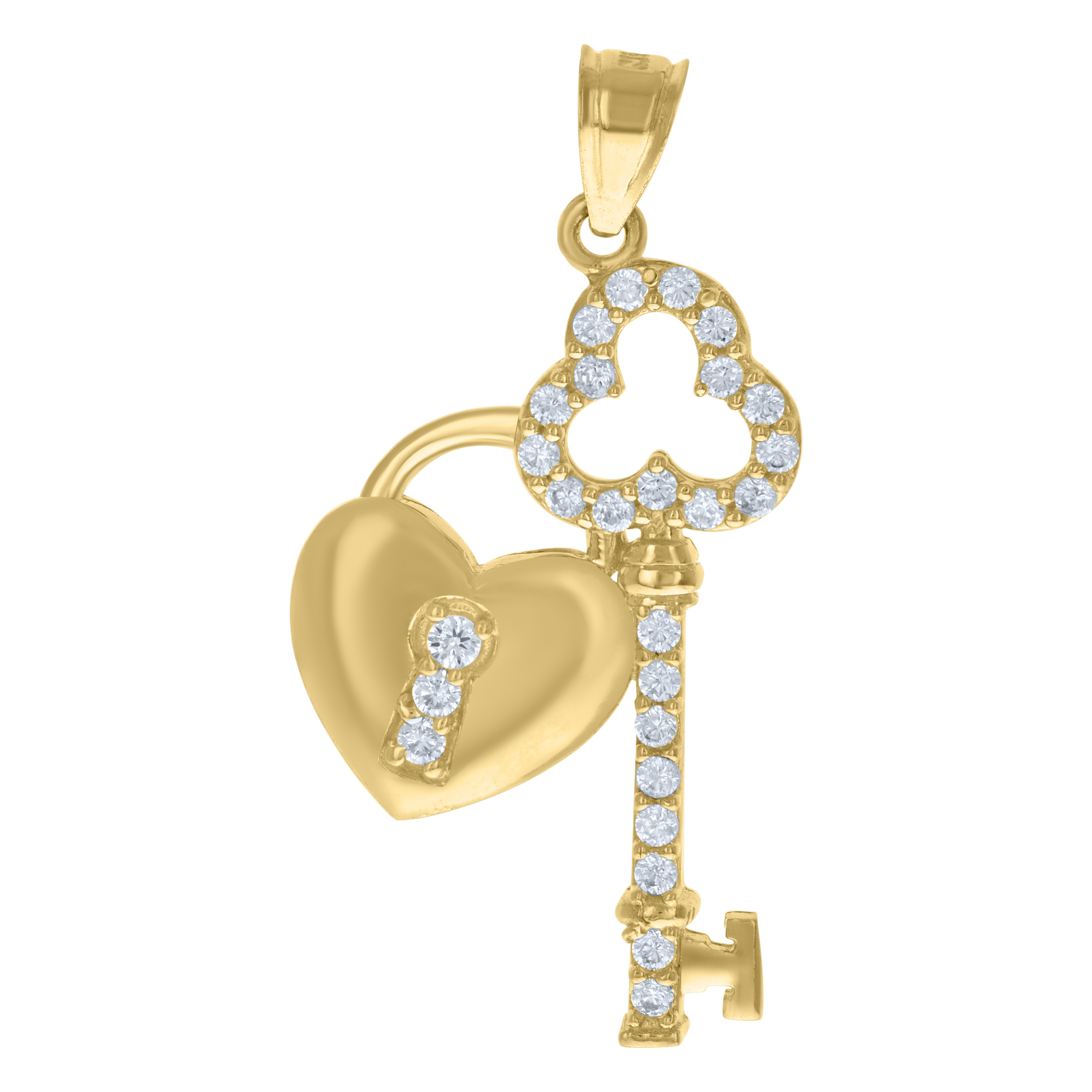 10kt 10k Yellow Gold Womens Cubic Zirconia Key To My Heart Love Charm Pendant